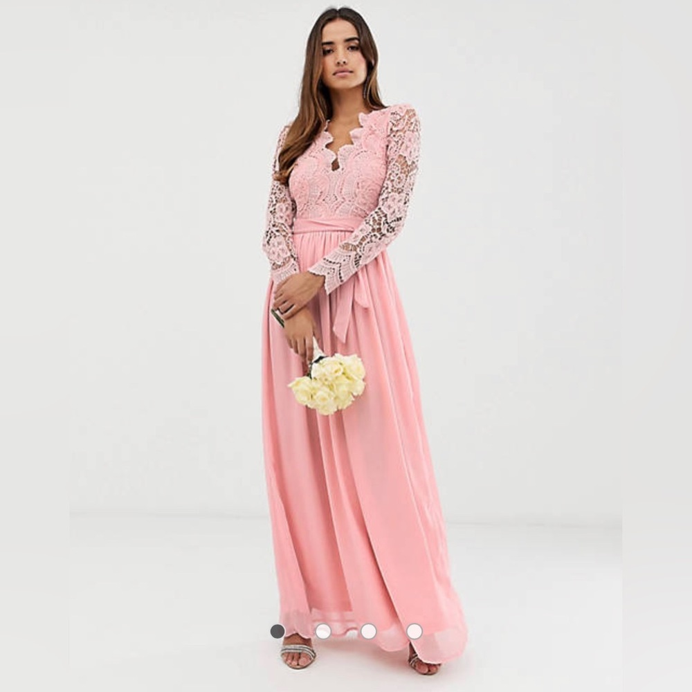 ASOS long sleeve crochet bridesmaid dress pink size US 4 NEW